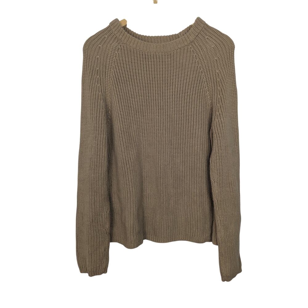 Quince Tan Organic Cotton Chunky Knit Crew Neck Sweater Minimalist Cabincore